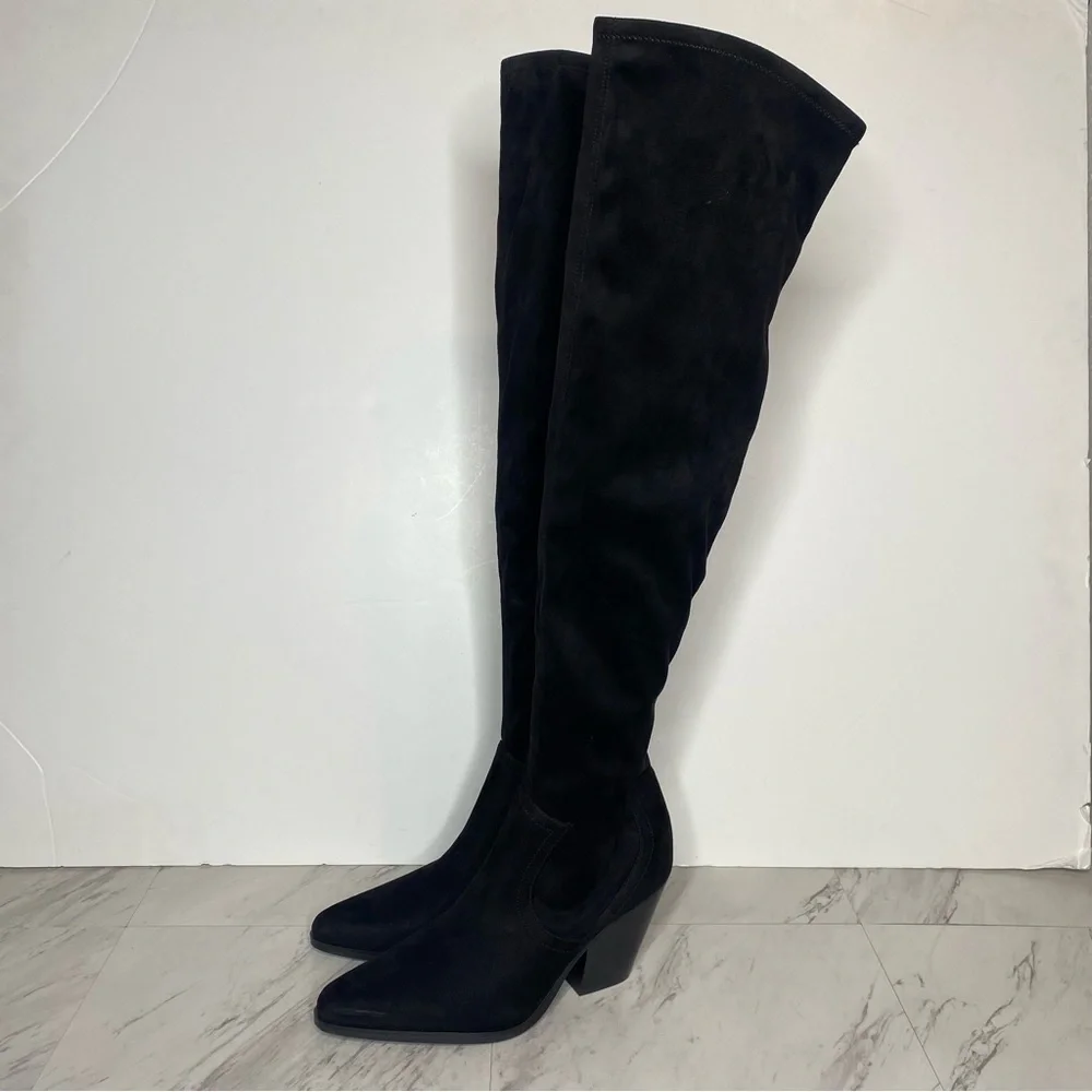 Marc Fisher Gwyneth Black Faux Suede Heeled Over The Knee Boot 10M